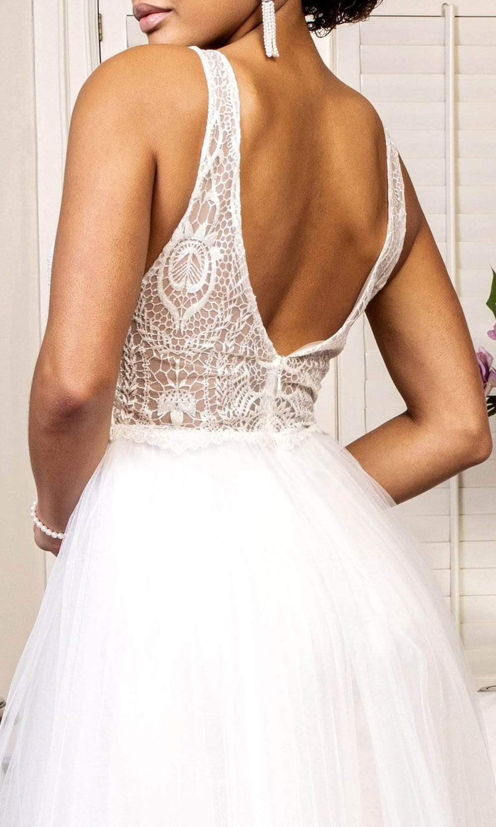 Elizabeth K - GL1901 Embellished Plunging V Neck A-line Gown Wedding Dresses
