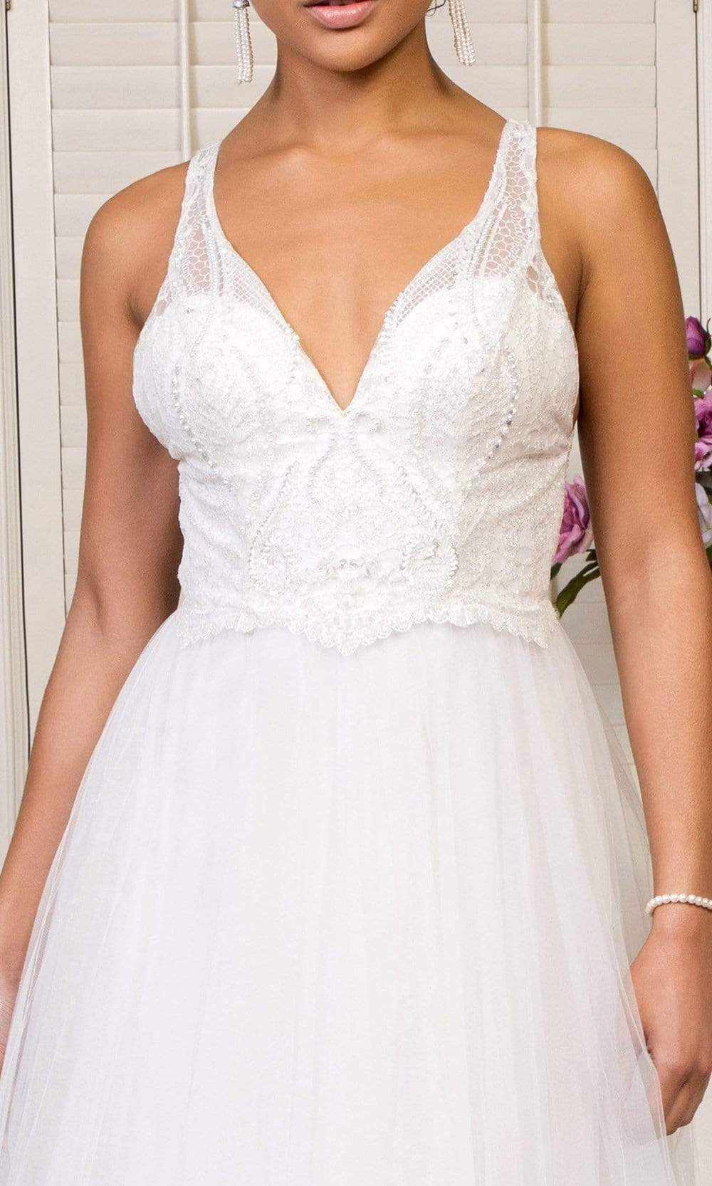 Elizabeth K - GL1901 Embellished Plunging V Neck A-line Gown Wedding Dresses