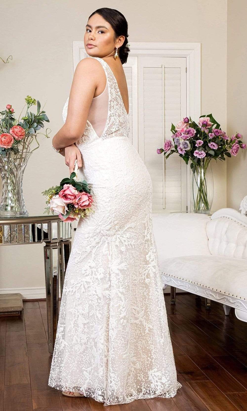 Elizabeth K - GL1903 Embroidered Deep V Neck Trumpet Gown Wedding Dresses