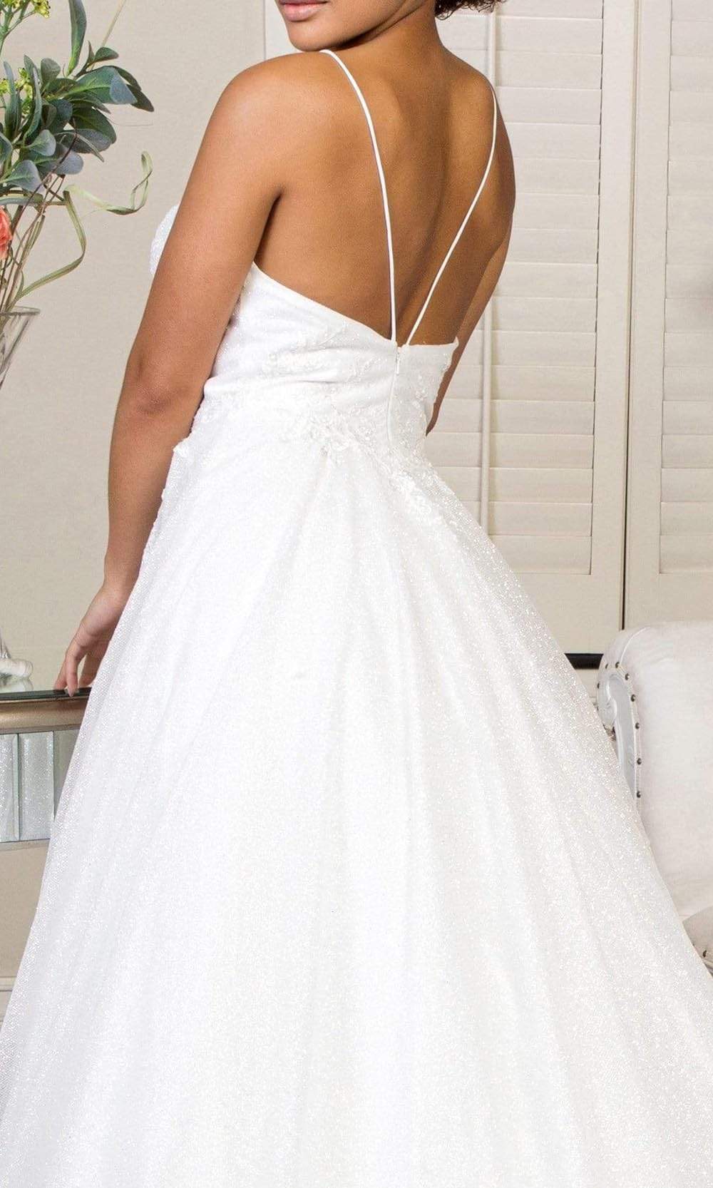 Elizabeth K - GL1904 Deep V Neck Glitter Mesh A-line Gown Wedding Dresses