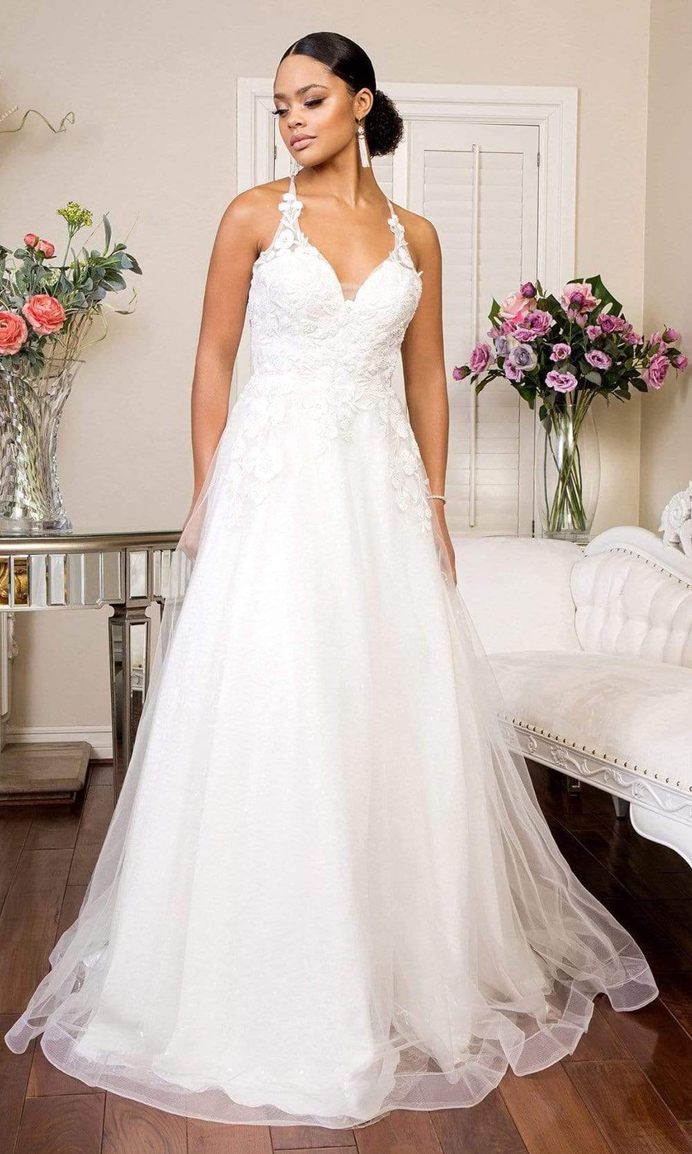 Elizabeth K - GL1916 Embroidered Lace Up Bridal Gown Wedding Dresses XS / White