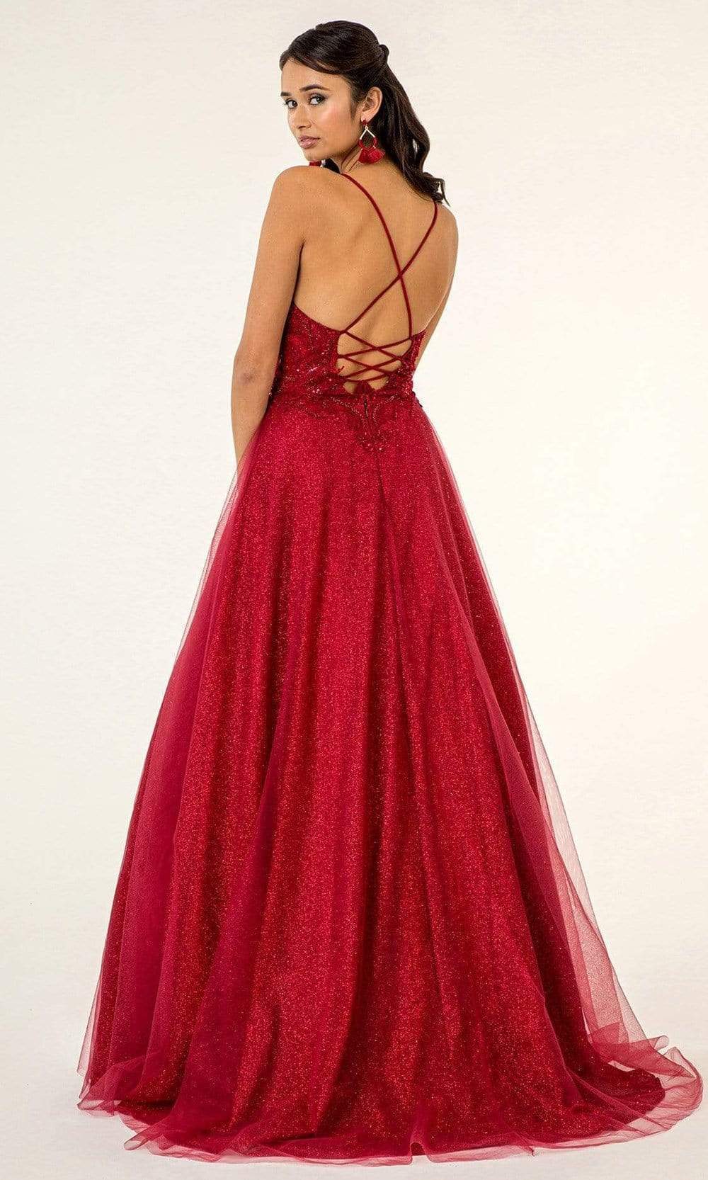 Elizabeth K - GL1917 Beaded Floral Embroidery Bodice Glitter Mesh Gown Prom Dresses