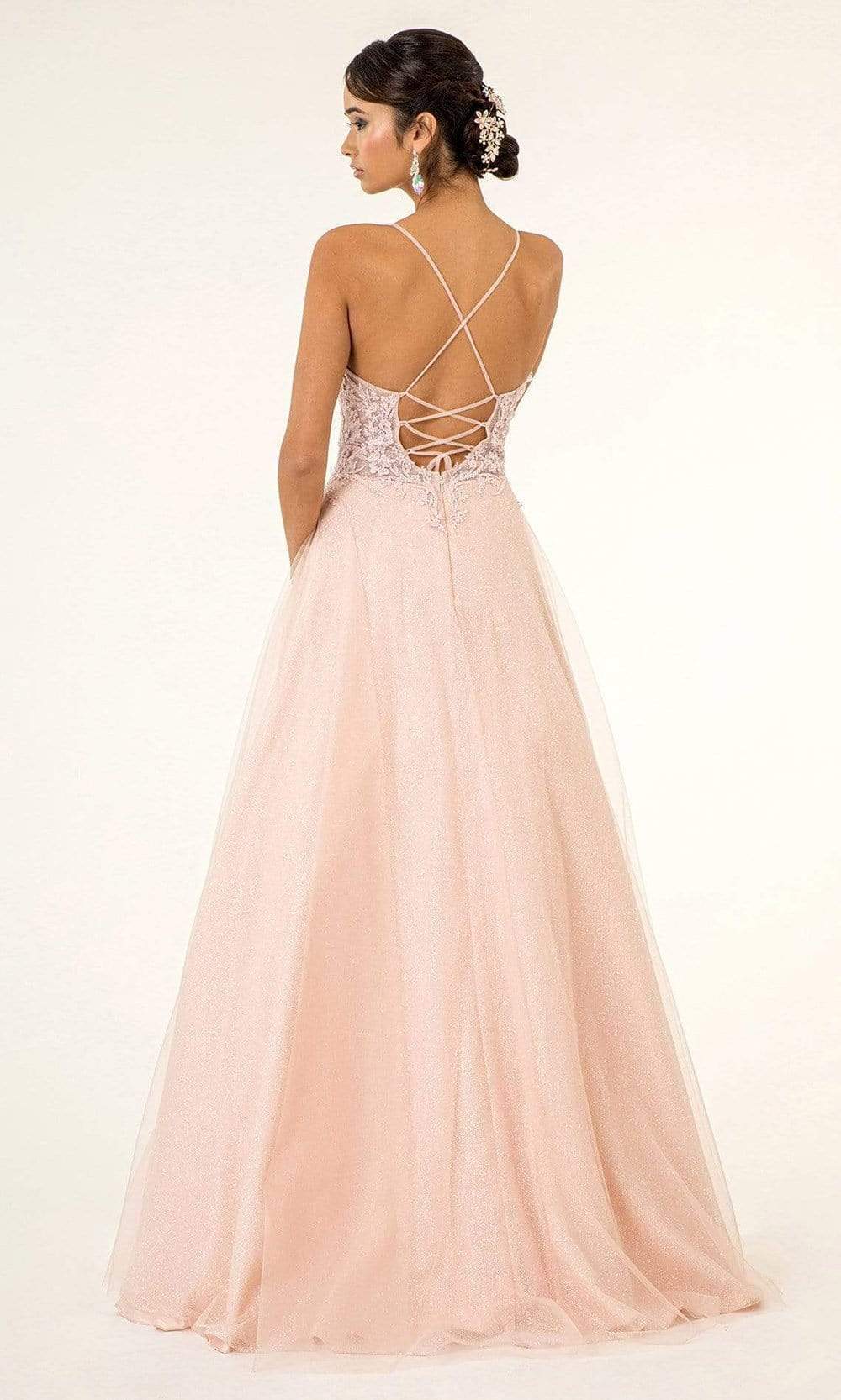 Elizabeth K - GL1917 Beaded Floral Embroidery Bodice Glitter Mesh Gown Prom Dresses