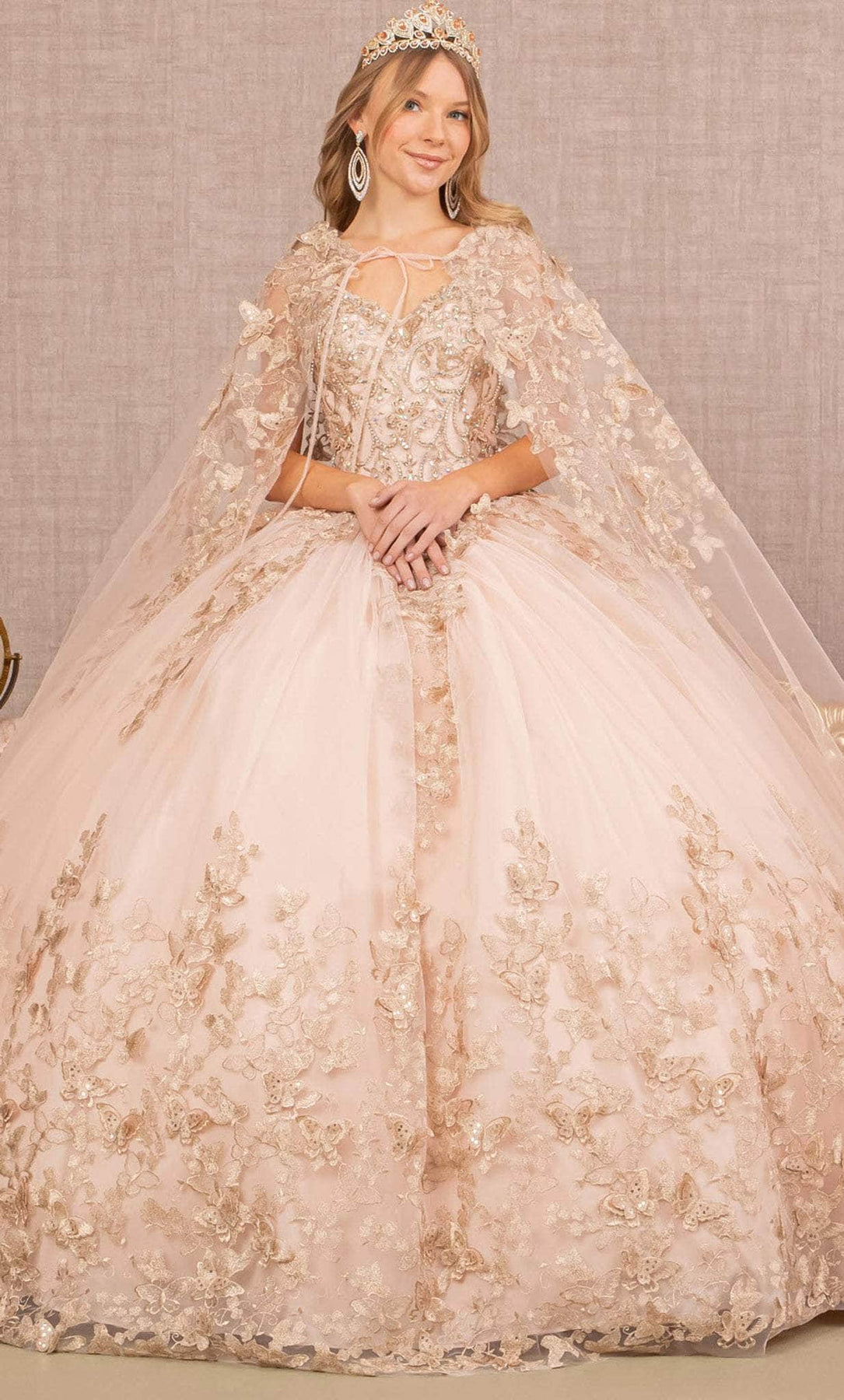 Elizabeth K GL3104 - Jewel Mesh Quinceanera Ballgown Special Occasion Dress XS / Rose Gold