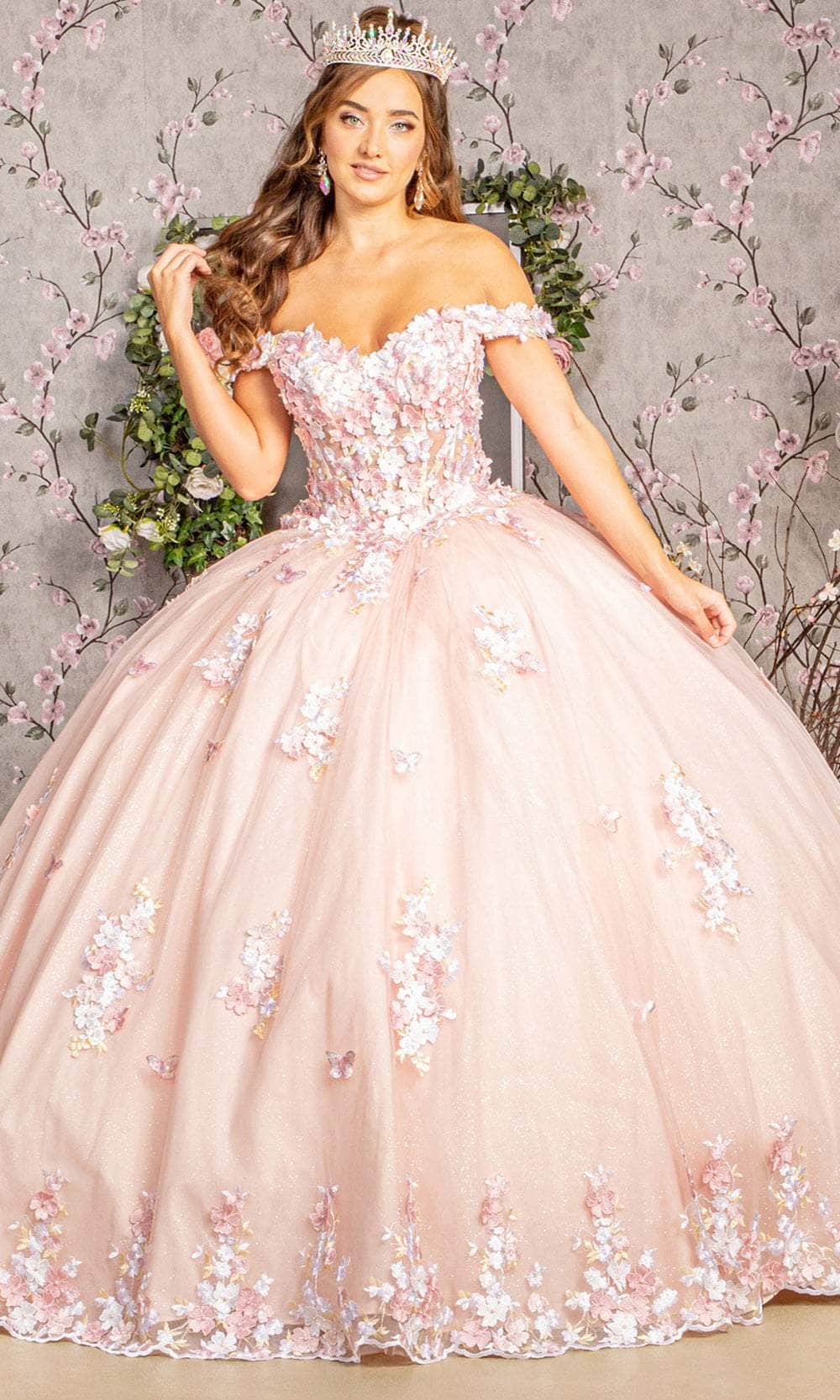 Elizabeth K GL3182 - Basque Off-Shoulder Ballgown Ball Gowns XS / Blush