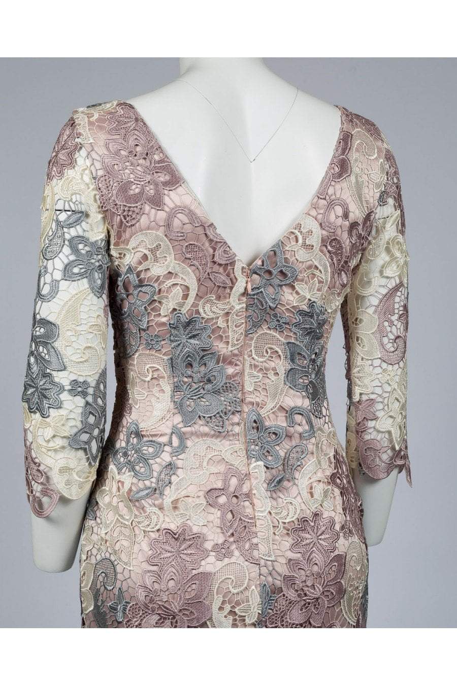 Eliza J Evening - EJ7M5417 Two Tone Lace Jewel Neck Sheath Dress In Pink and Grey