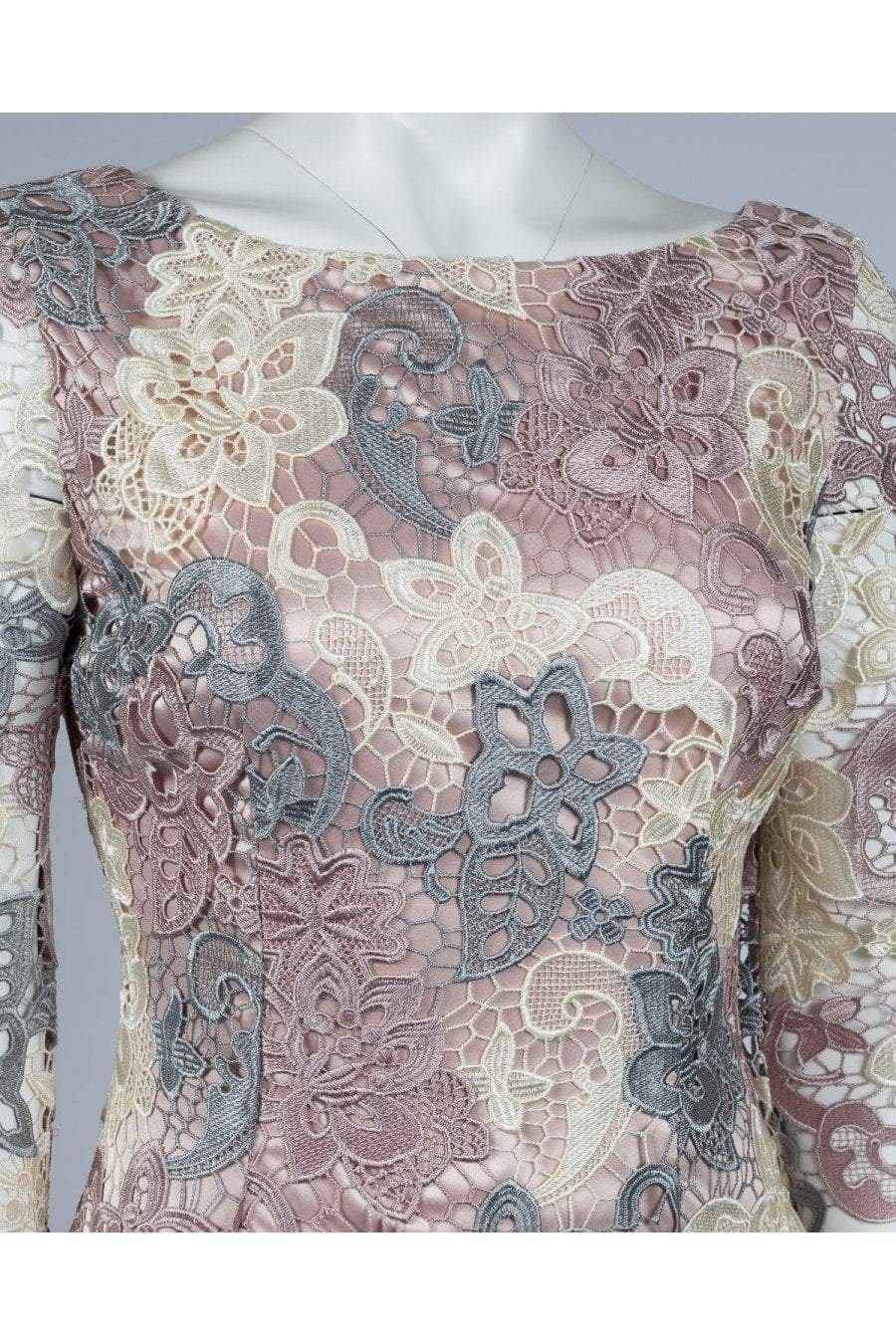 Eliza J Evening - EJ7M5417 Two Tone Lace Jewel Neck Sheath Dress In Pink and Grey