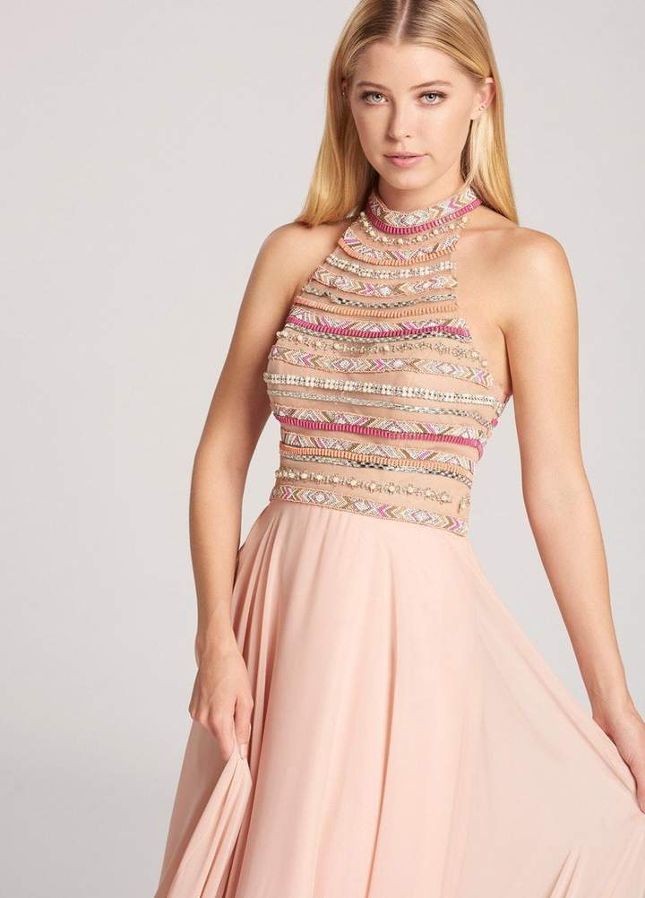 Ellie Wilde - EW118155SC Embellished Chiffon High Halter A-line Dress