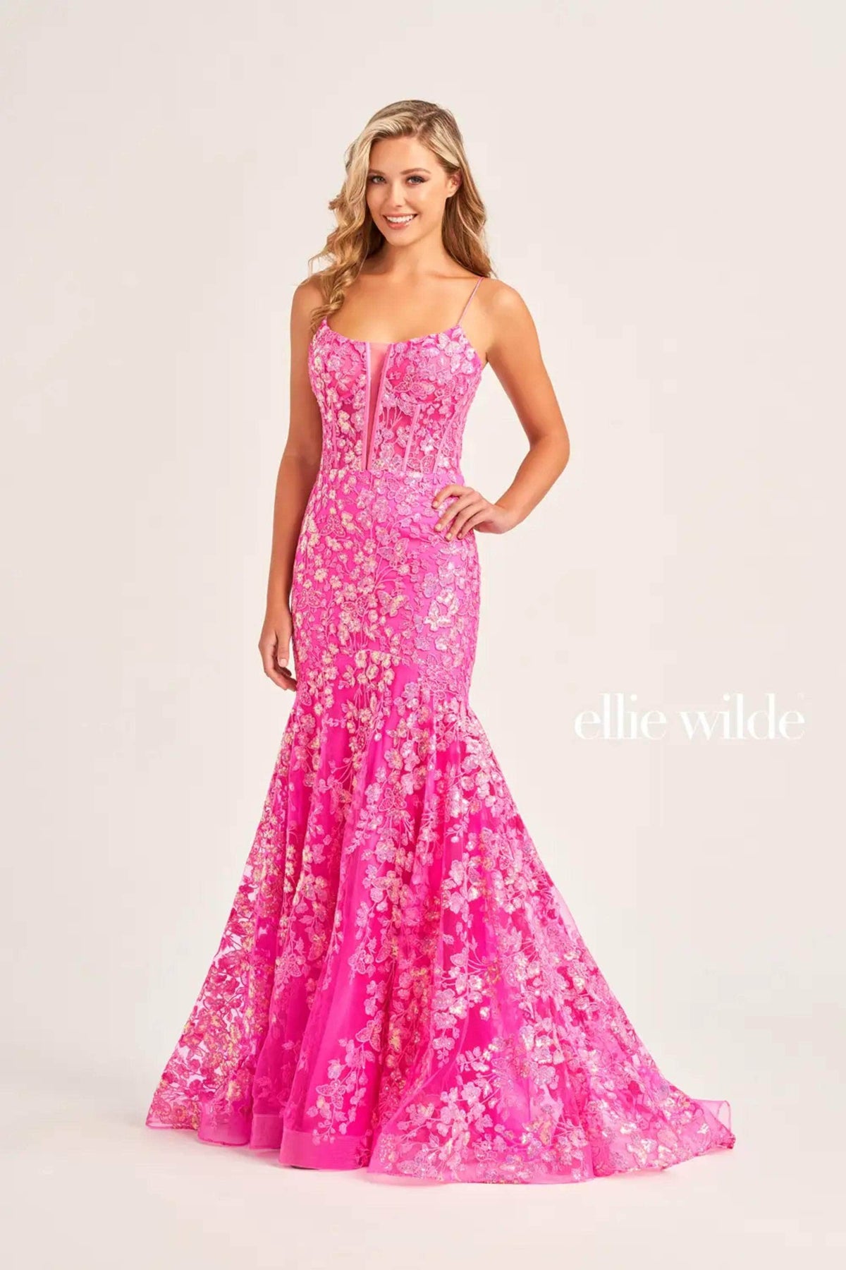 Ellie Wilde EW35203 - Sequin Plunging Scoop Evening Dress