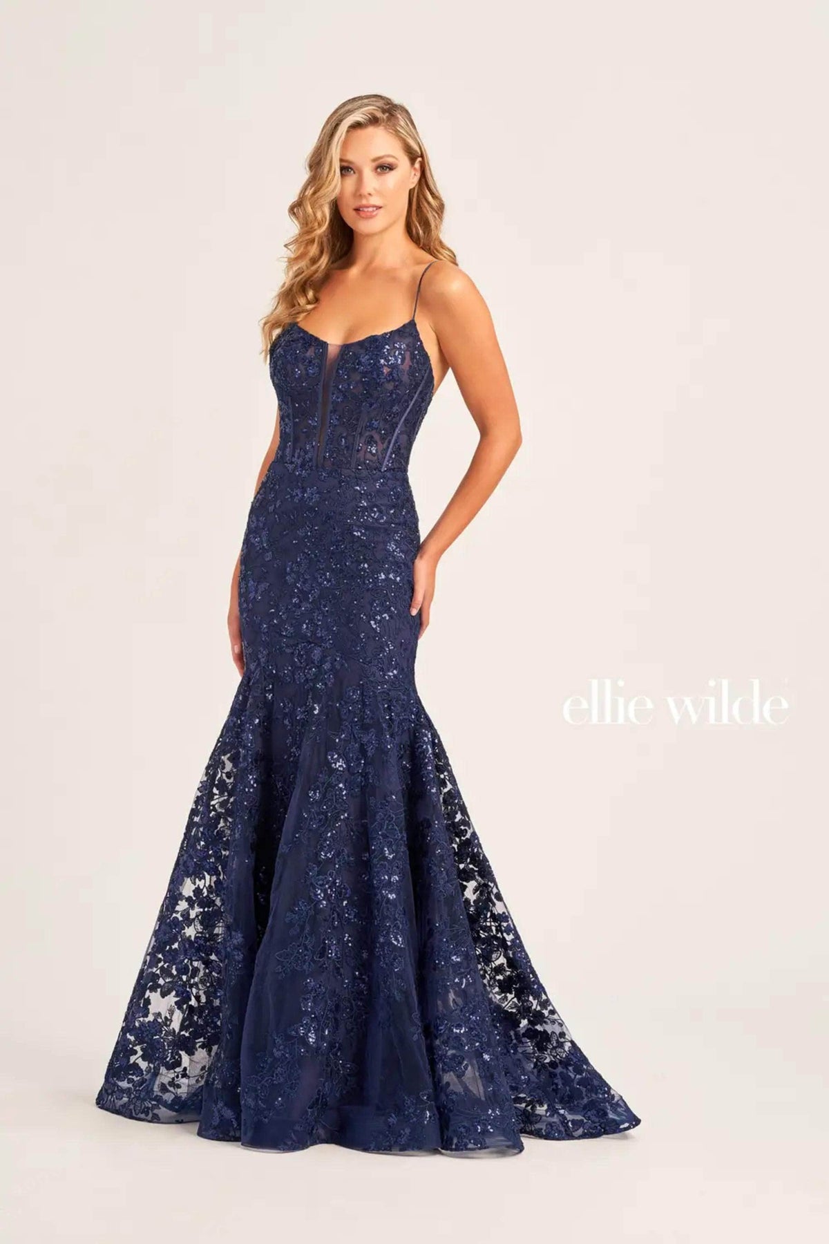 Ellie Wilde EW35203 - Sequin Plunging Scoop Evening Dress