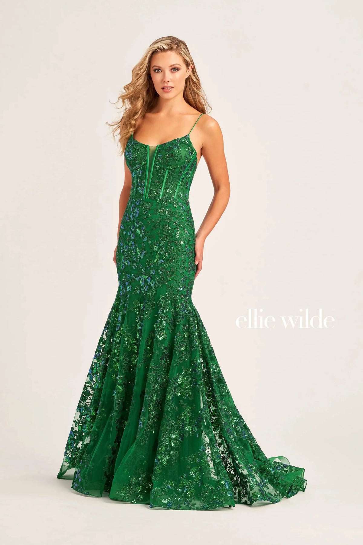 Ellie Wilde EW35203 - Sequin Plunging Scoop Evening Dress