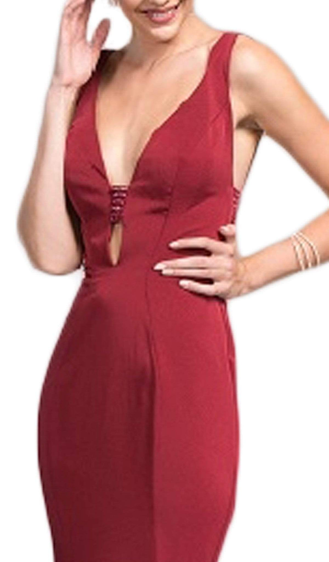 Embellished Deep V-neck Trumpet Dress Prom Dresses