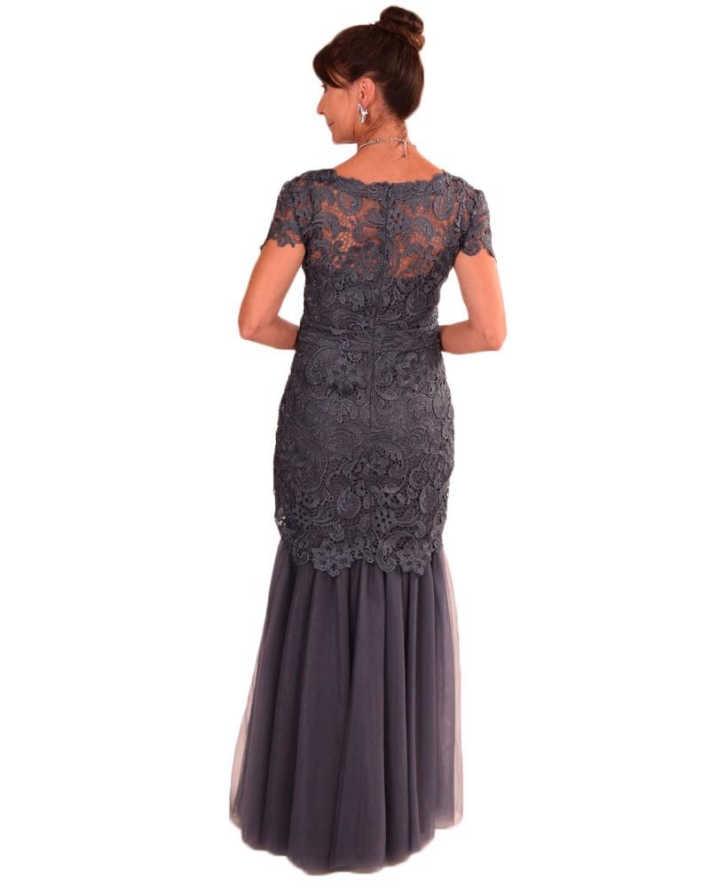 Emma Street - Laced Scoop Neck Tulle Mermaid Gown ES801 in Gray
