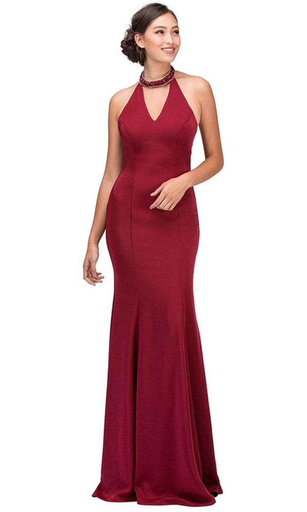 Eureka Fashion 5033 Long Stretch Satin Sheath Dress Jeweled