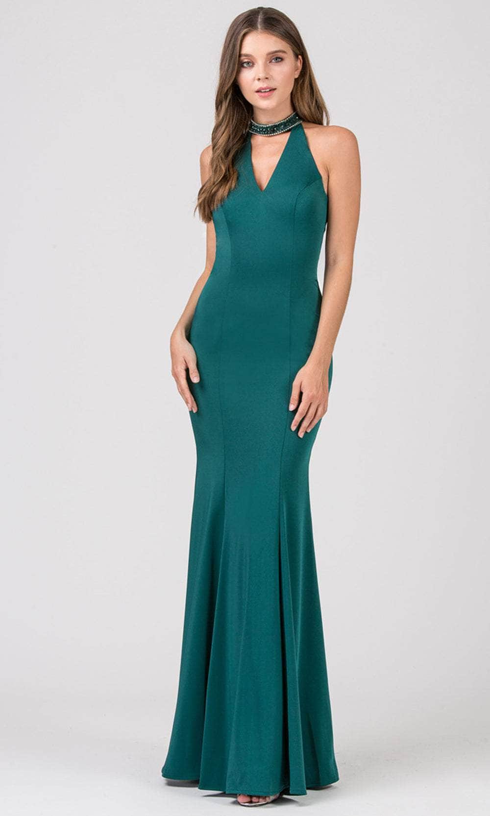 Eureka Fashion 5033 - High Halter Seamed Prom Gown Prom Dresses XS / Hunter Green