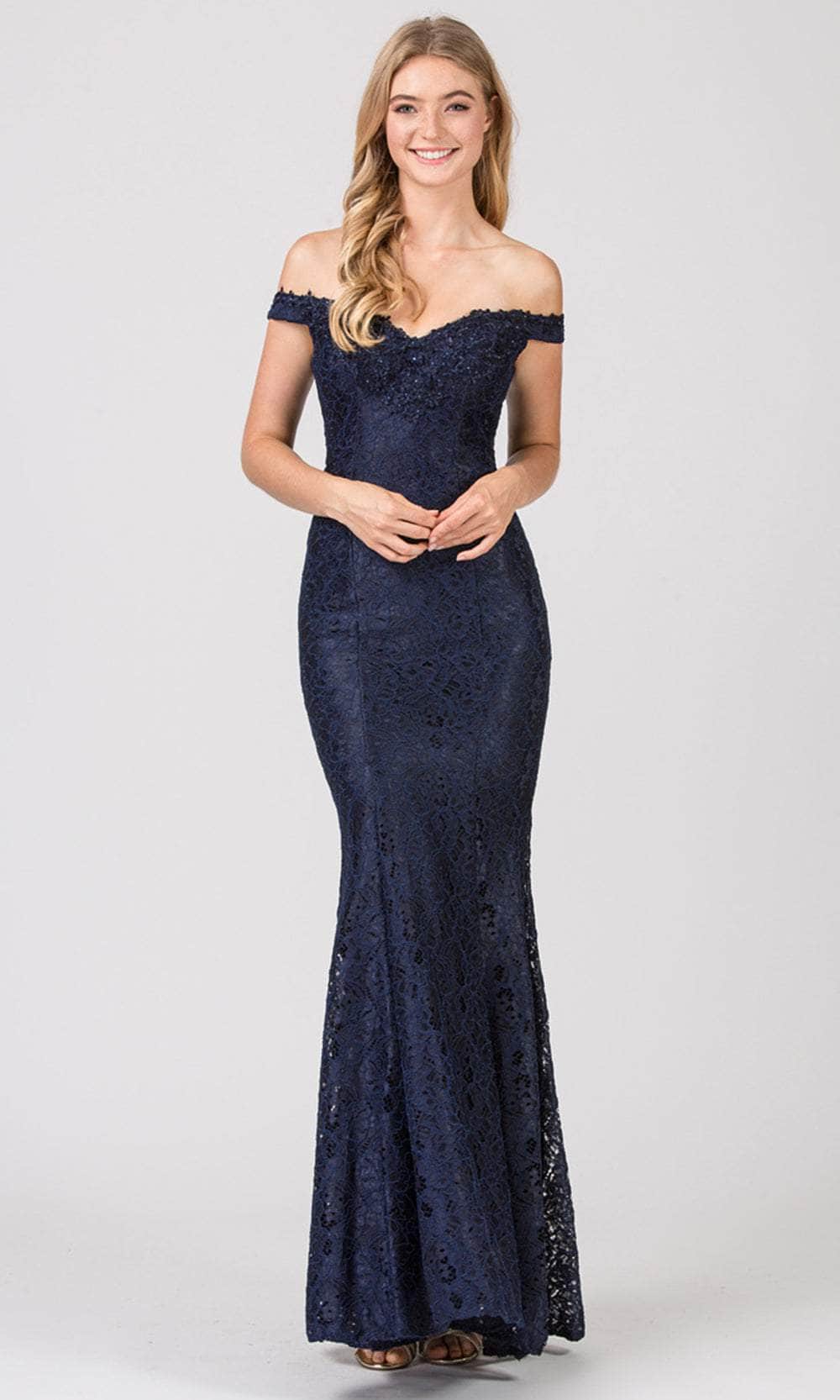 Eureka Fashion 8030 - Laced Off Shoulder Prom Gown Prom Dresses XS / Navy