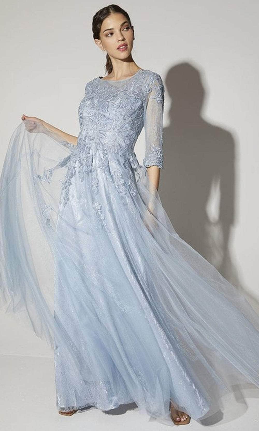 Eureka Fashion 9660 - Quarter Sleeved A-Line Formal Gown Mother of the Bride Dresses XS / Dusty Blue