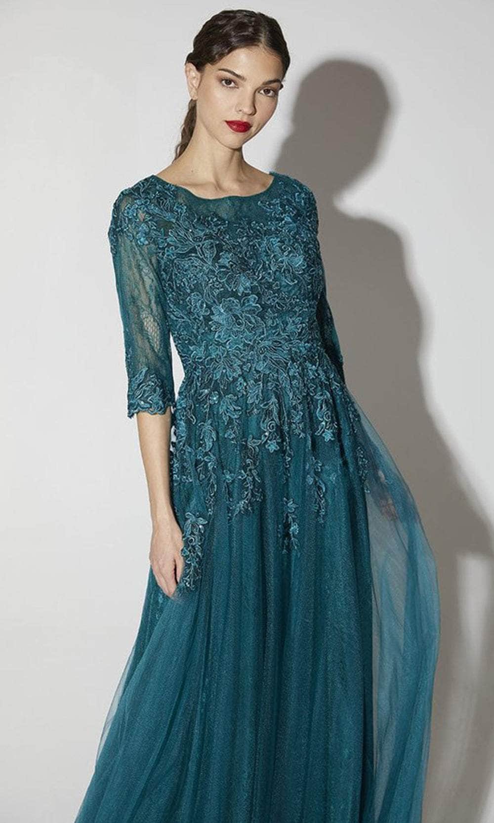 Eureka Fashion 9660 - Quarter Sleeved A-Line Formal Gown Mother of the Bride Dresses XS / Emerald