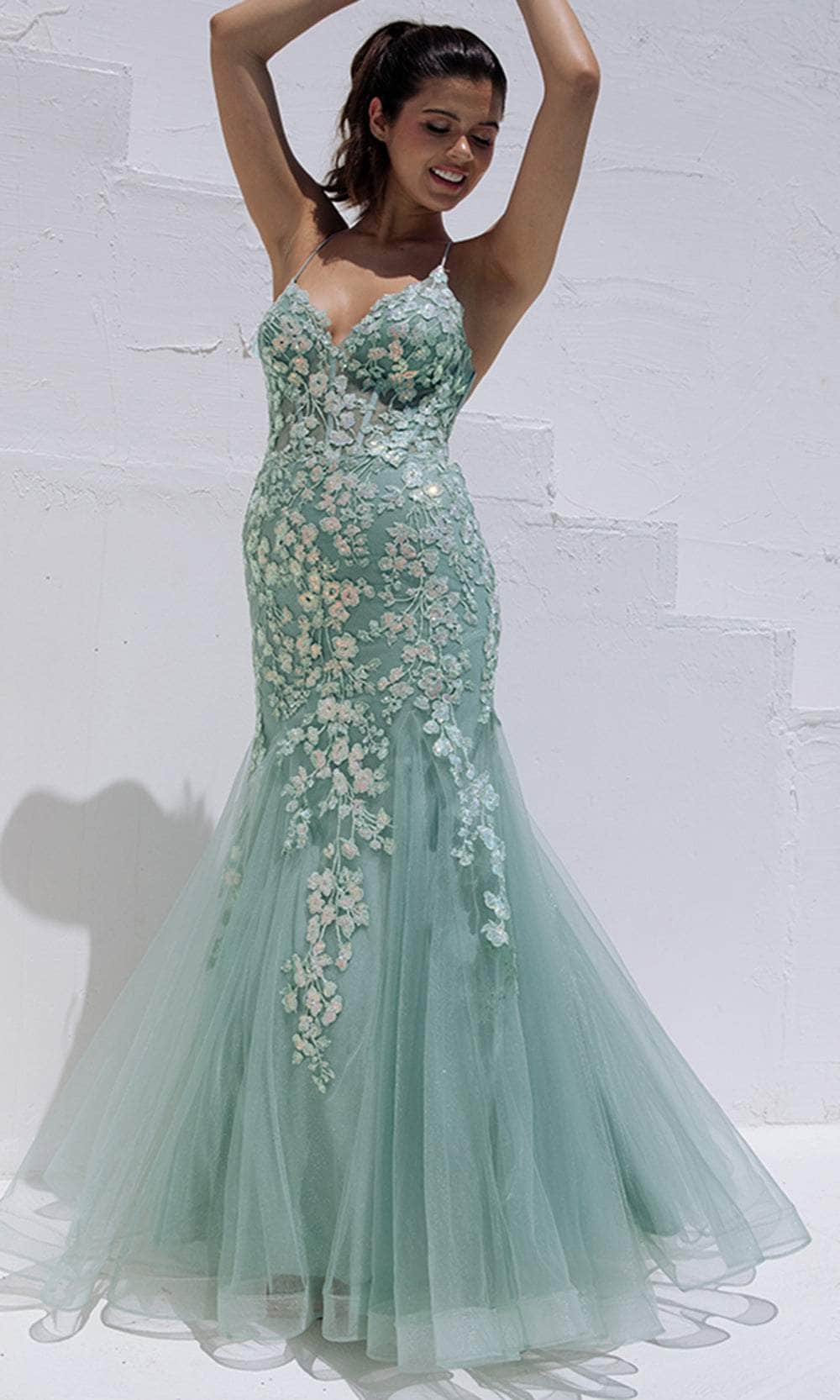 Formal Floral Sequin Mermaid Prom Long Dress Eureka Fashion 9696 - Sage / XS Formal Floral Sequin Mermaid Prom Long Dress Eureka Fashion 9696 - Sage / XS
