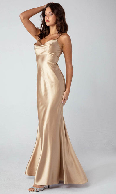 Eureka Fashion 9711 - Cowl Neck Empire Evening Dress Evening  Dresses XS / Champagne