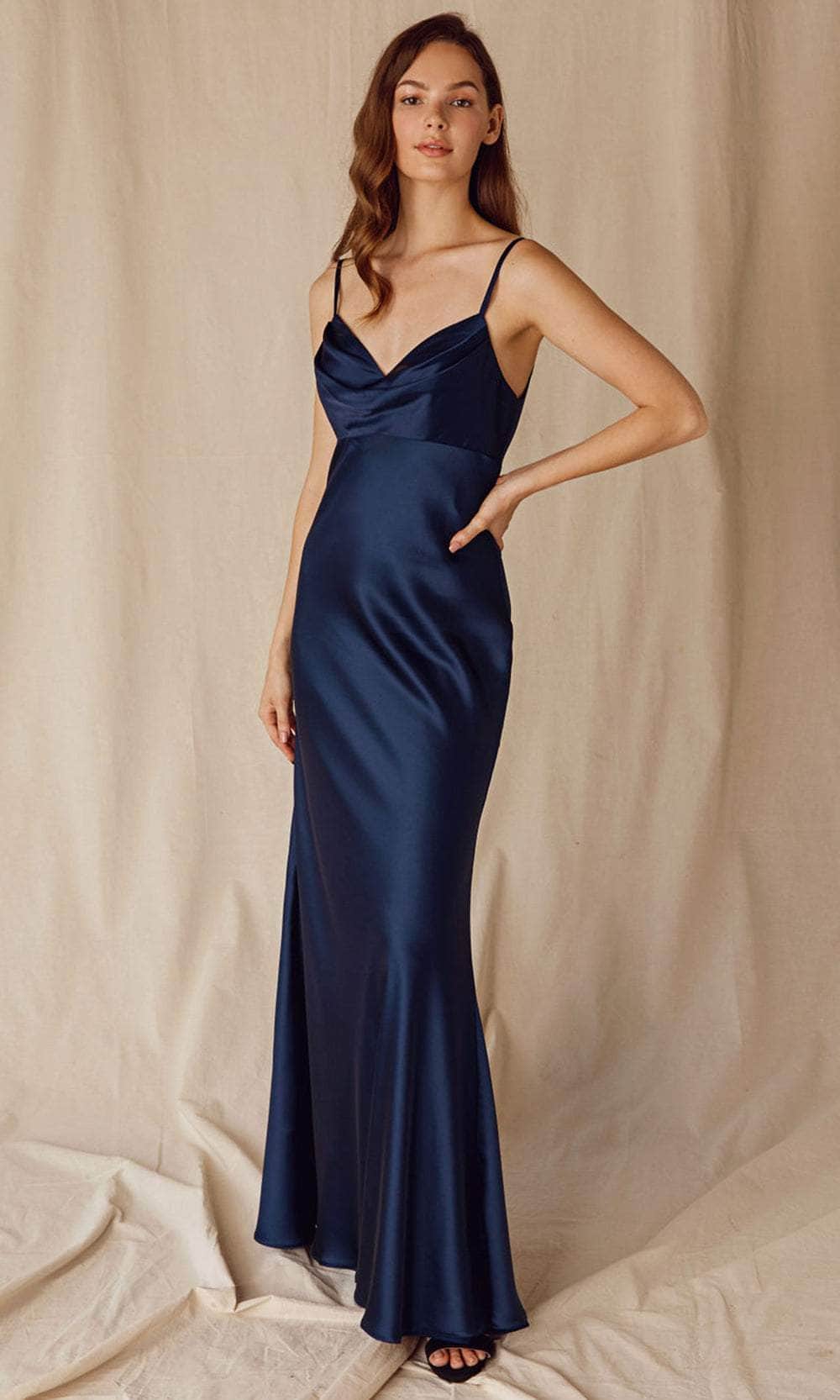 Eureka Fashion 9711 - Cowl Neck Empire Evening Dress Evening  Dresses XS / Navy