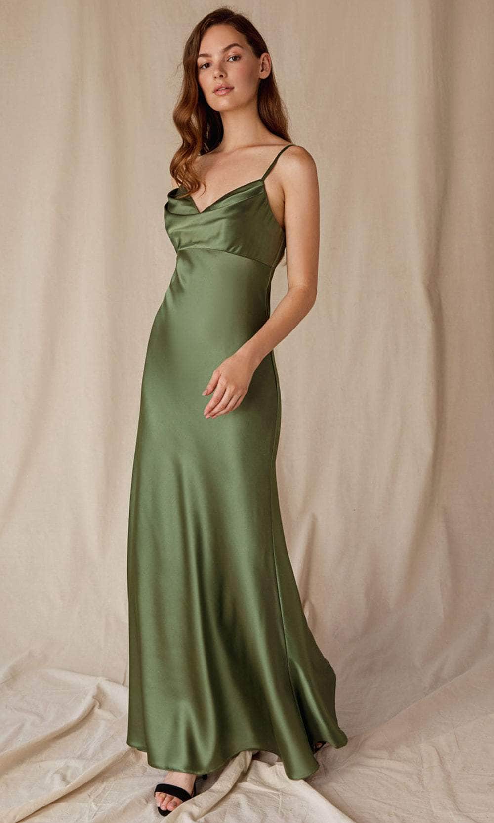 Eureka Fashion 9711 - Cowl Neck Empire Evening Dress Evening  Dresses XS / Olive