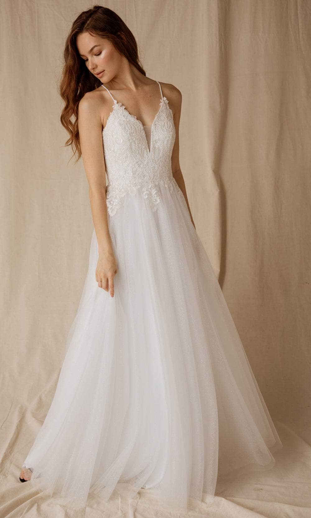 Eureka Fashion 9901 - Embroidered Lace-Up Back Gown Prom Dresses XS / Off White