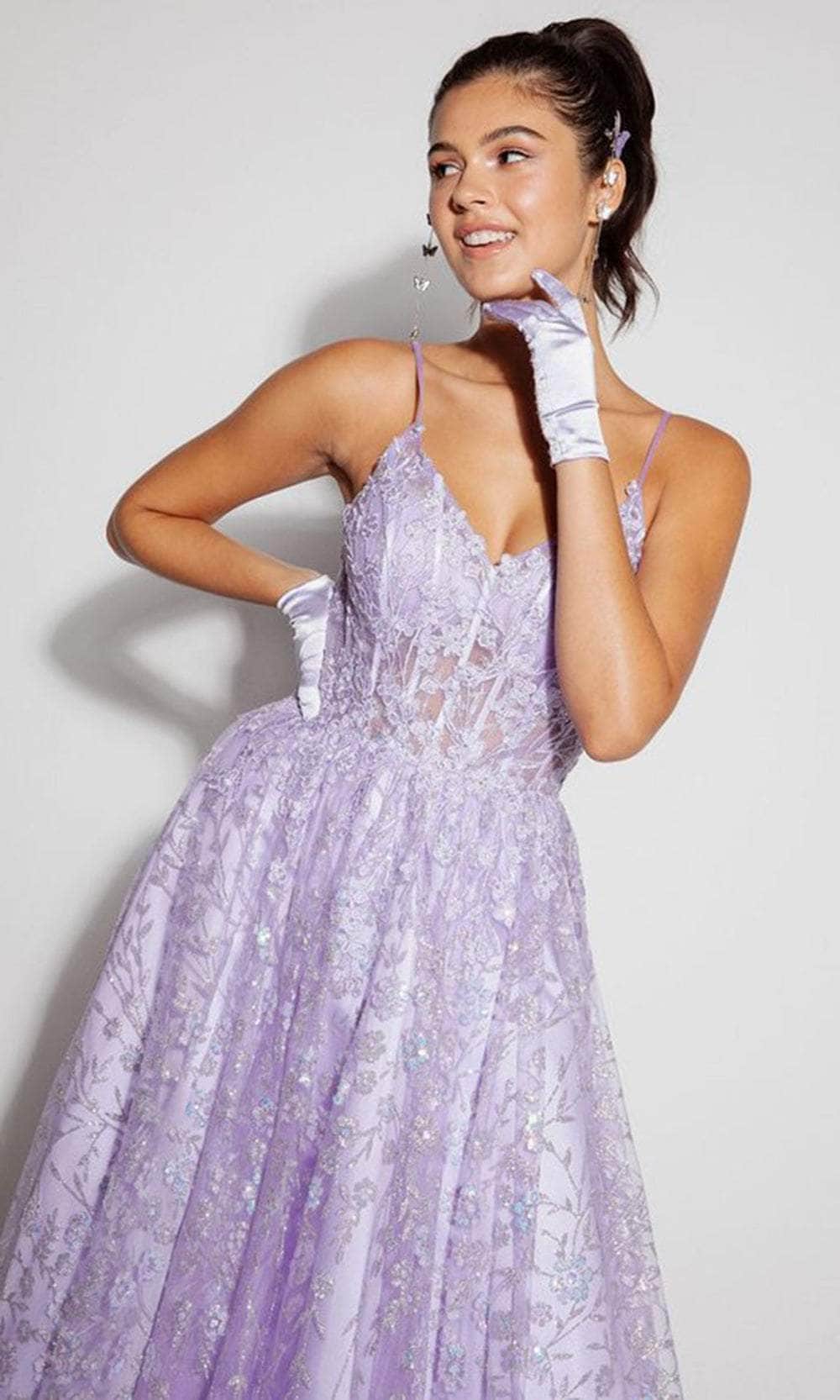 Eureka Fashion 9908 - V-Neck Sheer Corset Prom Gown Prom Dresses