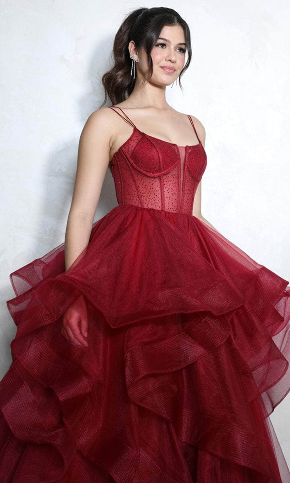 Eureka Fashion 9950 - V-Neck Ruffled Prom Ballgown Special Occasion Dresses