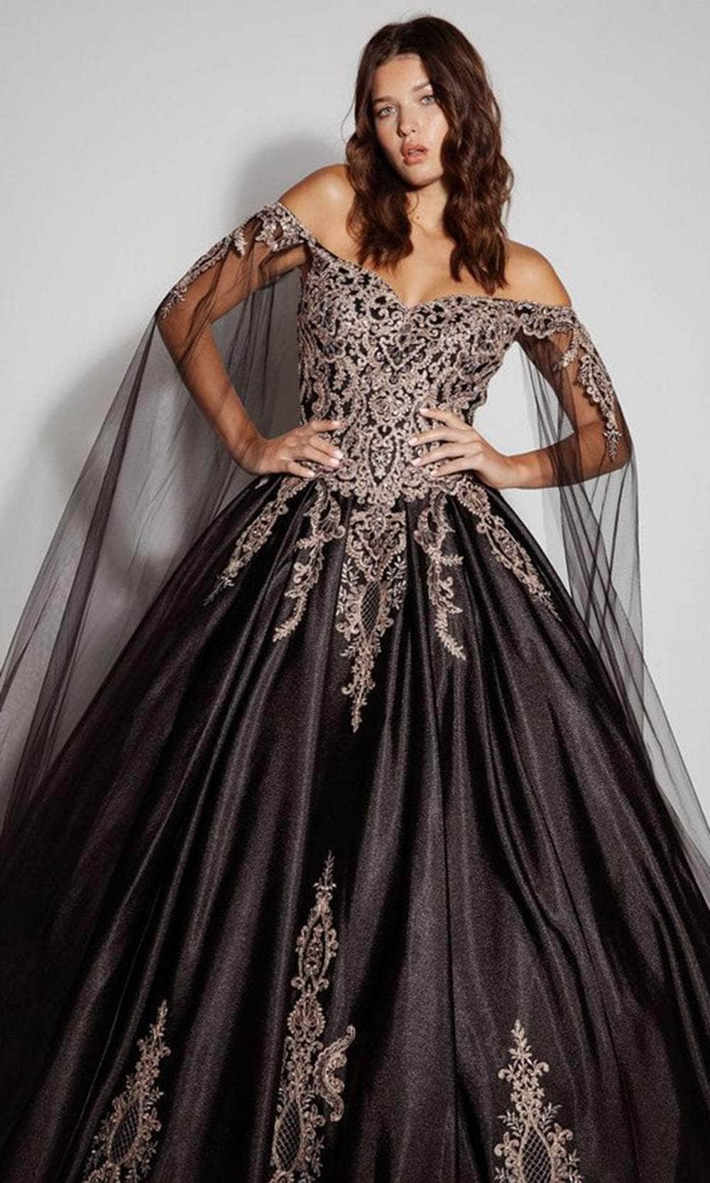Eureka Fashion 9116 Floor Length Satin Off the Shoulder Gown with Slit