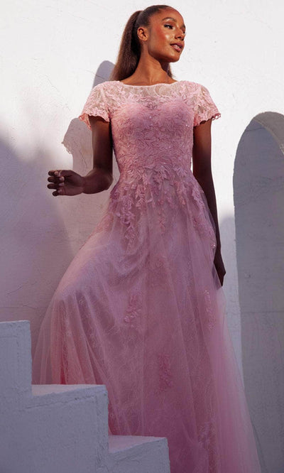Eureka Fashion EK104 - Short Sleeve Lace Formal Gown Mother of the Bride  Dresses XS / Blush