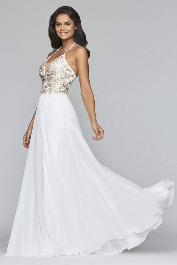 Faviana - 10201 Plunging V Neckline Halter Lace Up Back Gown Bridesmaid Dresses