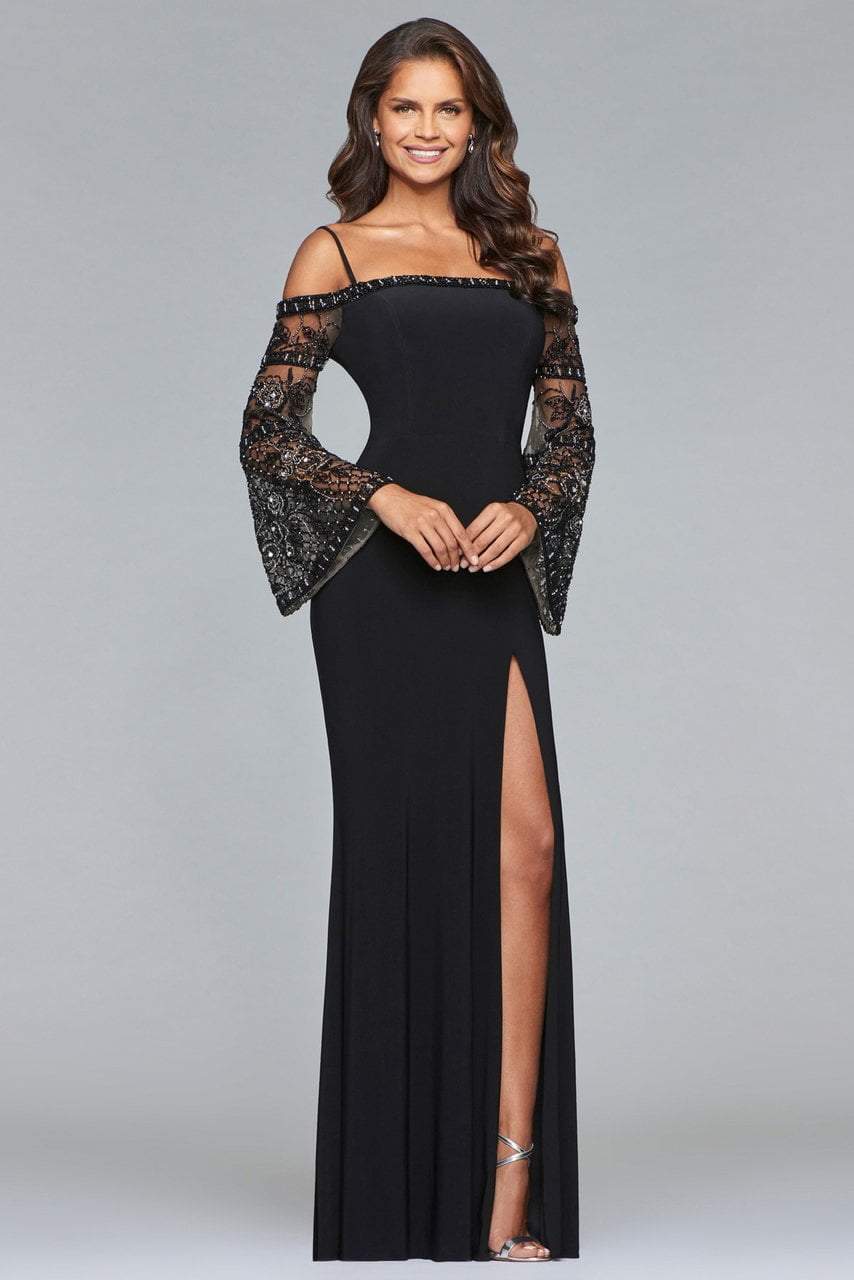 Faviana Illusion Bell Sleeve Off Shoulder Long Gown s10101 - 1 pc Black In Size 10 Available CCSALE 10 / Black