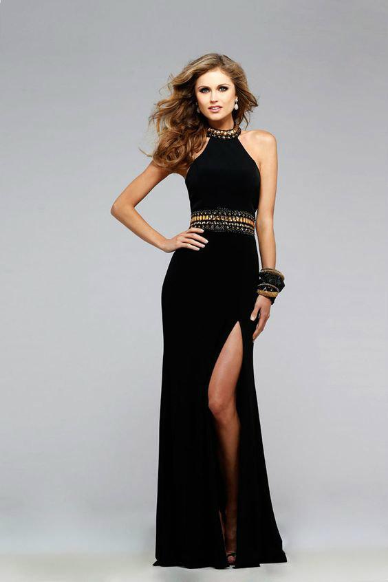 Faviana Jersey Halter Dress with Beaded Waist 7704 - 1 pc Ivory In Size 4 Available CCSALE 4 / Ivory