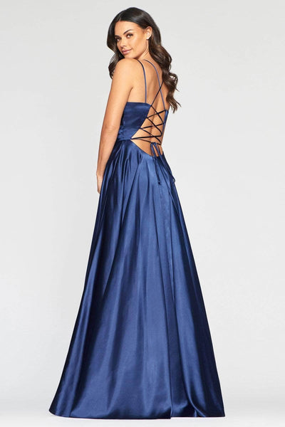 Faviana - S10429 Pleated Sleeveless V-neck Satin Gown - 1 pc Navy In Size 6 Available CCSALE 6 / Navy