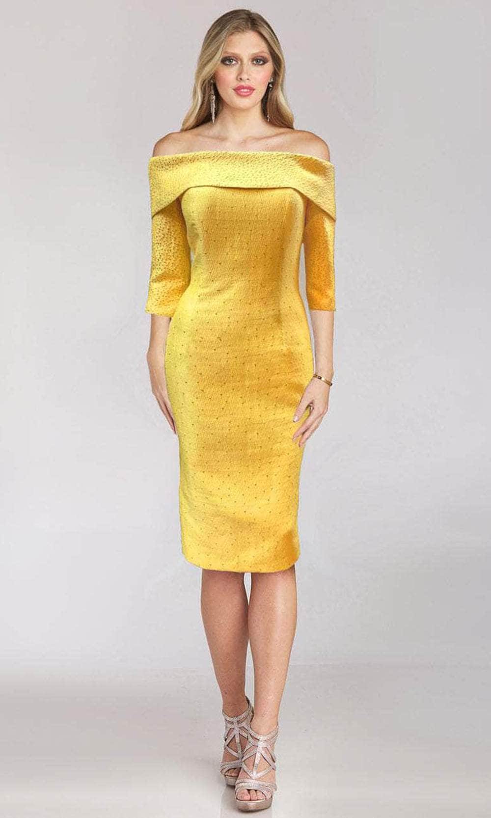 Feriani Couture 18155 - Off-Shoulder Midi Dress Holiday Dresses 6 / Gold
