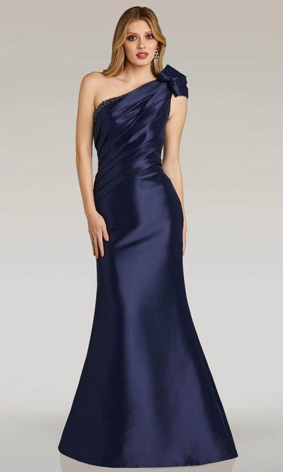 Feriani Couture 18266 - Ruched Asymmetric Evening Gown Evening Dresses 2 / Navy