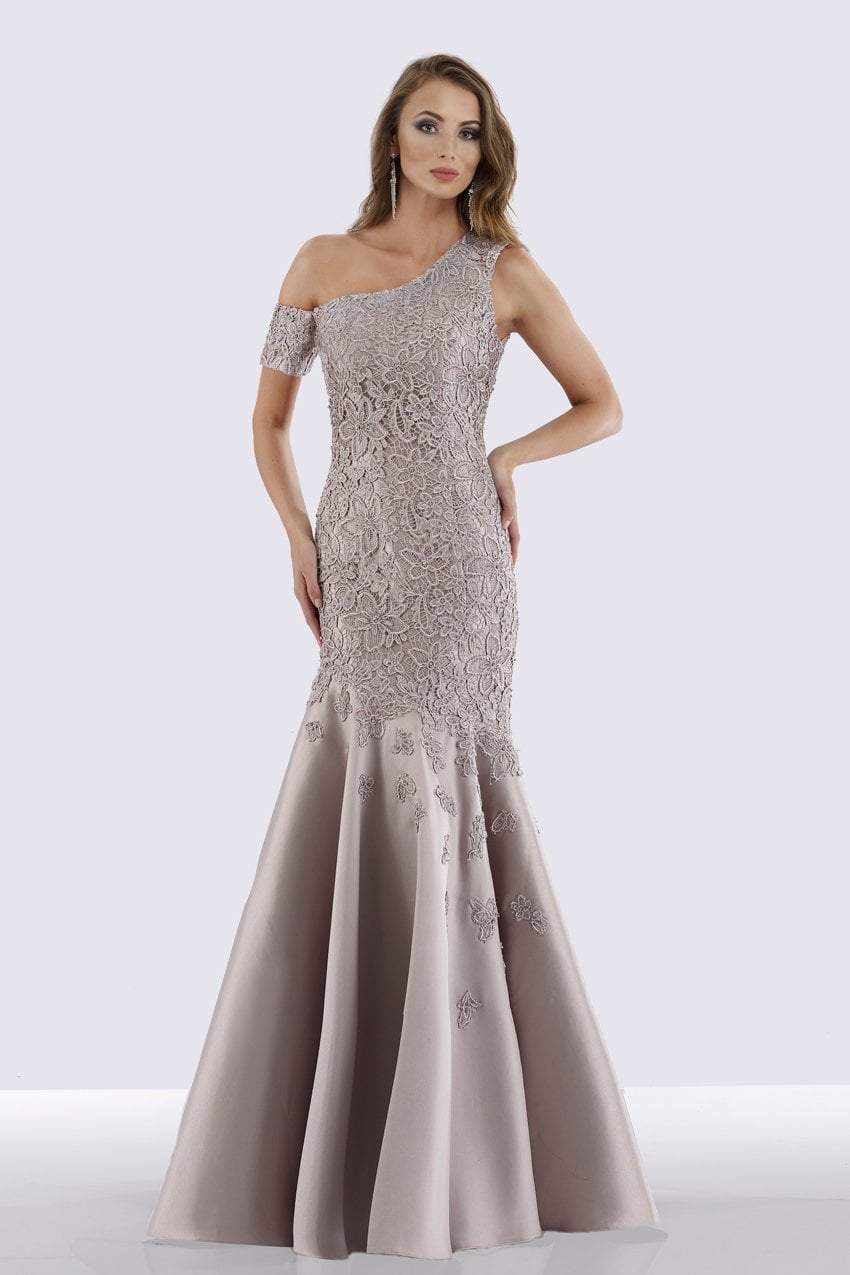 Feriani Couture - 18680 Embroidered Asymmetrical Fitted Mermaid Gown Special Occasion Dress 2 / Platinum