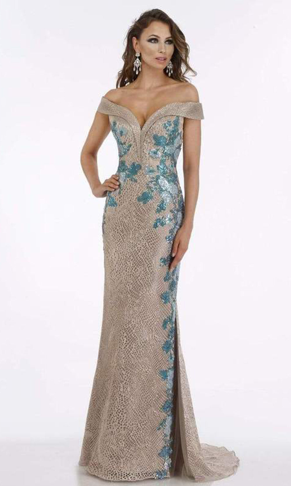 Feriani Couture - 18901 Sequined Deep Off-Shoulder Trumpet Dress In Silver