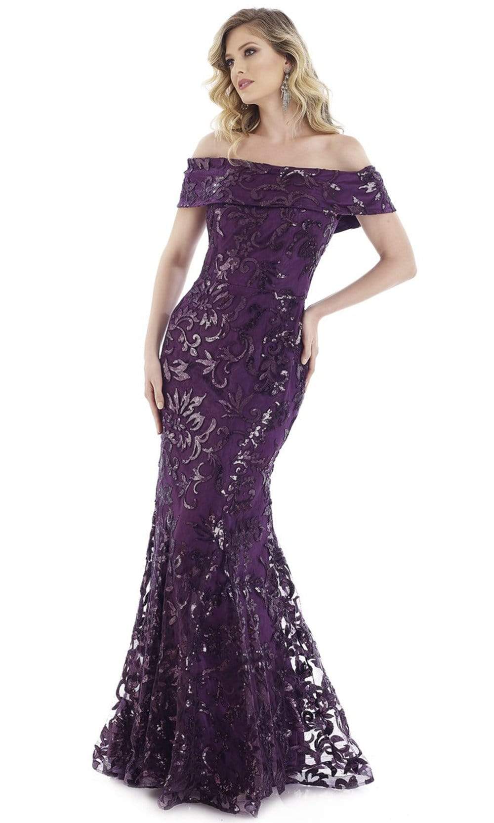 Feriani Couture - 18973SC Straight Neck Embellished Evening Gown