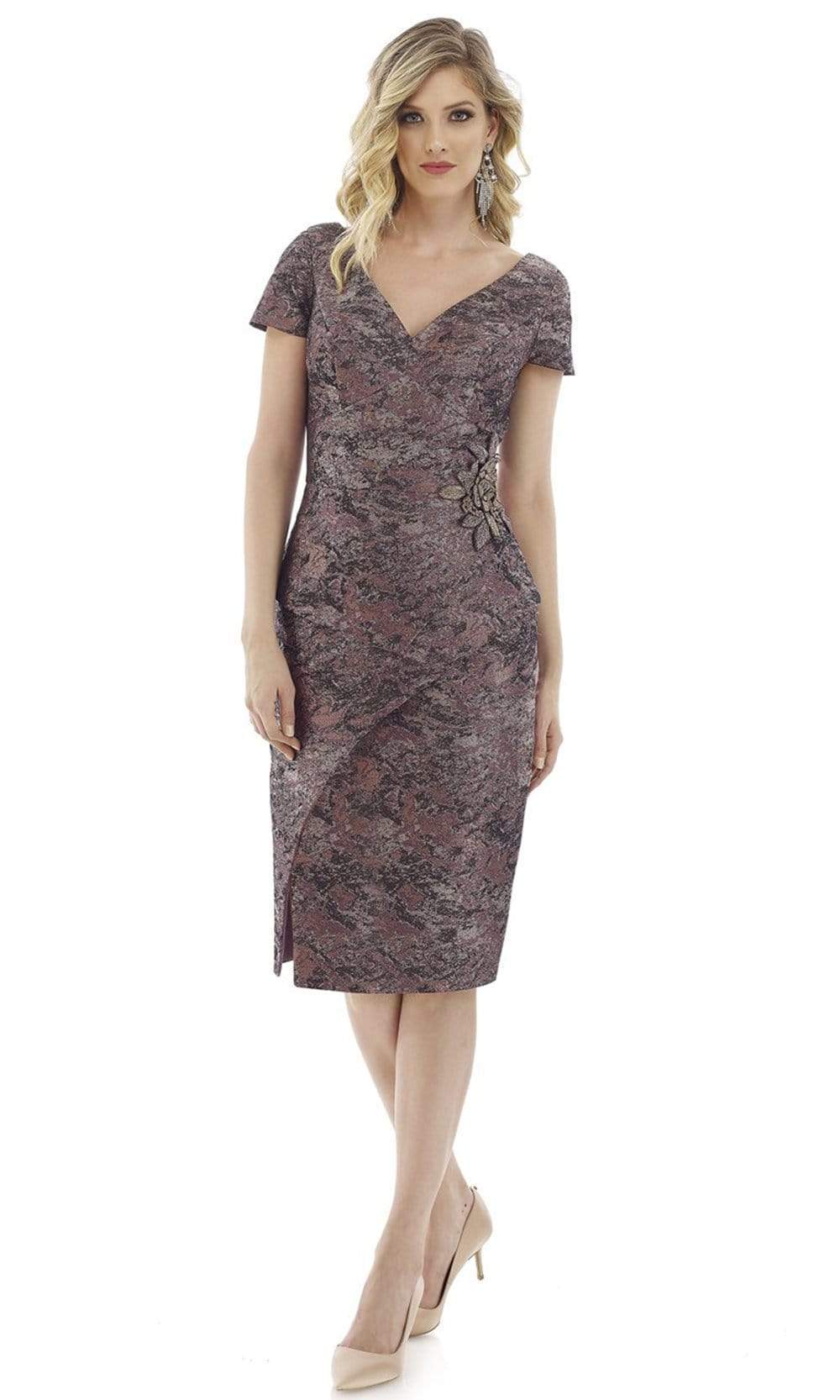 Feriani Couture - 20103 Sleeves V-Neck Peplum Sheath Dress Mother of the Bride Dresses 6 / Purple Haze