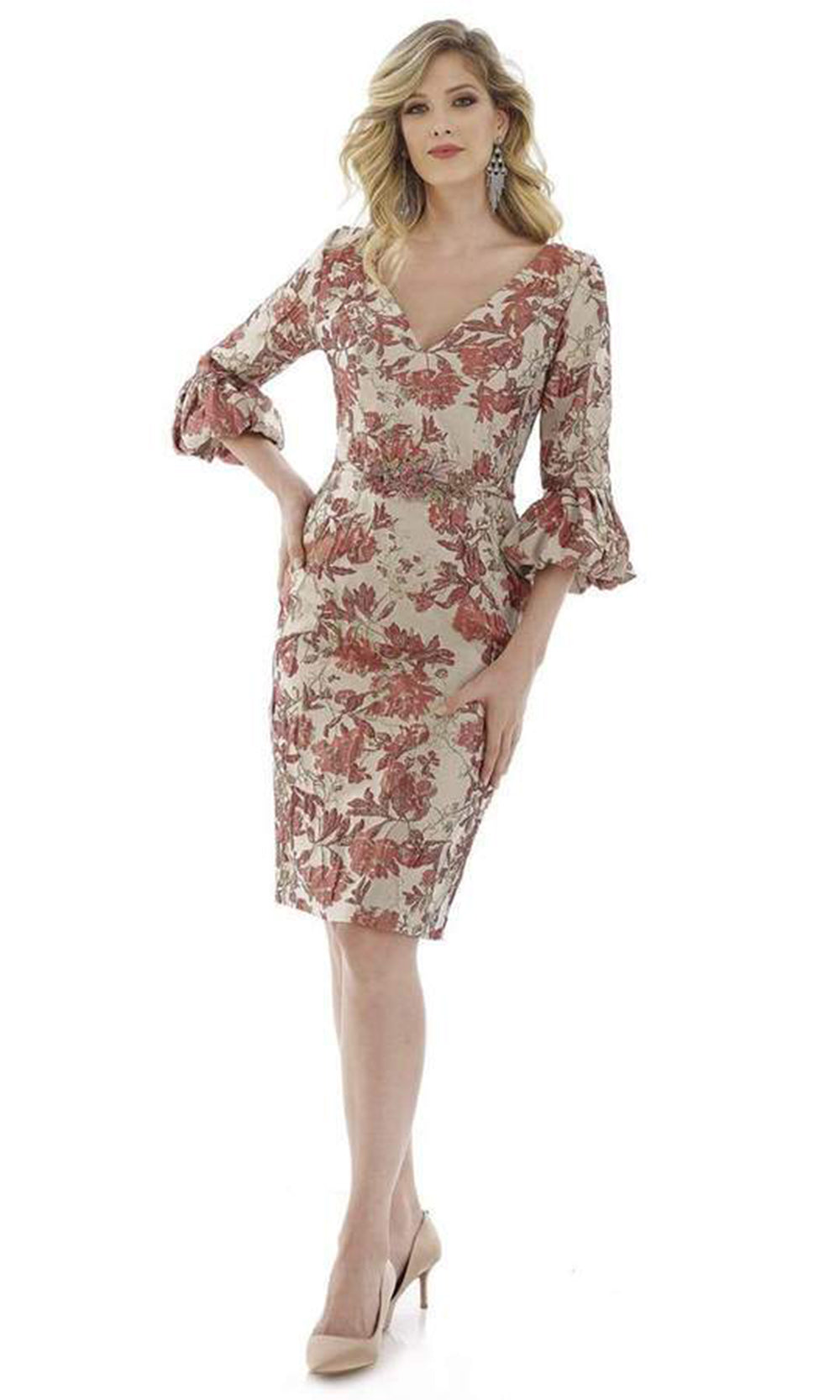 Feriani Couture - Quarter Sleeve Appliqued Dress 20124SC In Pink
