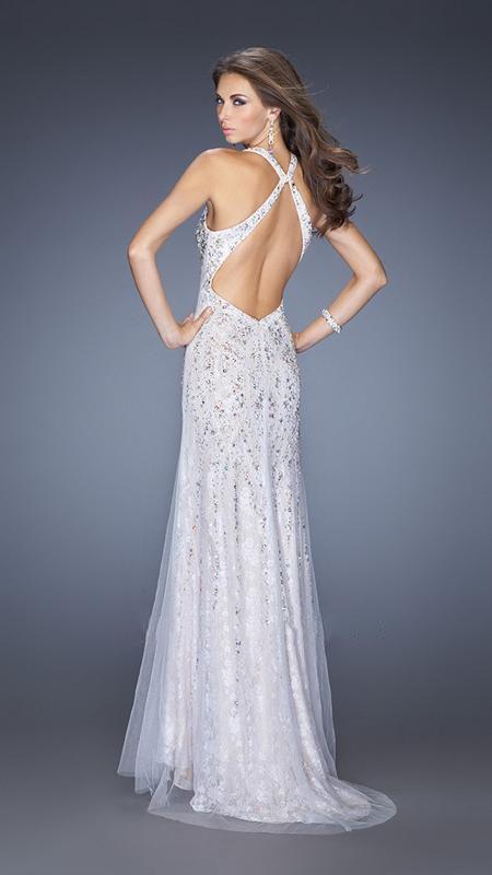 GiGi - Enchanting Embellished V-Neck Dress 20421 In White and Nude
