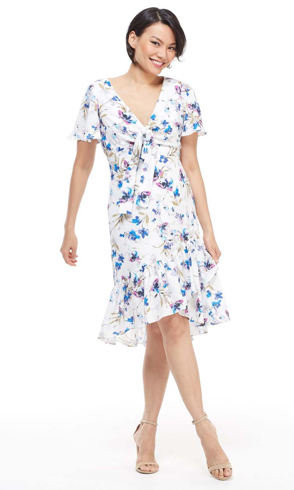 Maggy London - G4059MSC Floral Wrap Skirt A-Line Dress Maggy London - G4059MSC Floral Wrap Skirt A-Line Dress