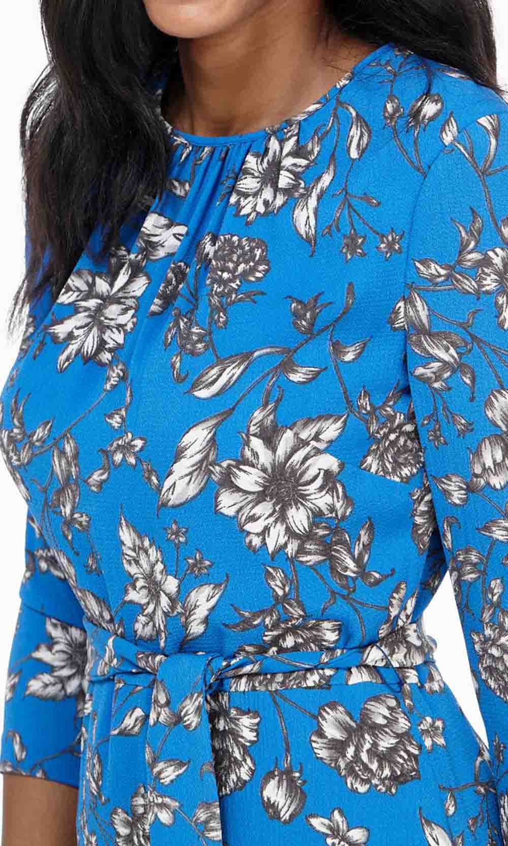Maggy London - G4282M Quarter Sleeve Floral Ruffle-Tiered Hem Dress In Blue and Floral