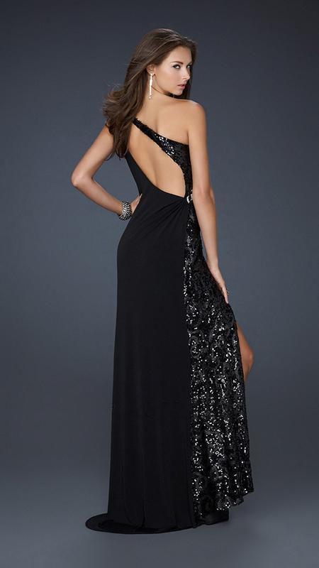 GiGi - Stunning Sequined Asymmetric Jersey Sheath Dress 17224 In Black