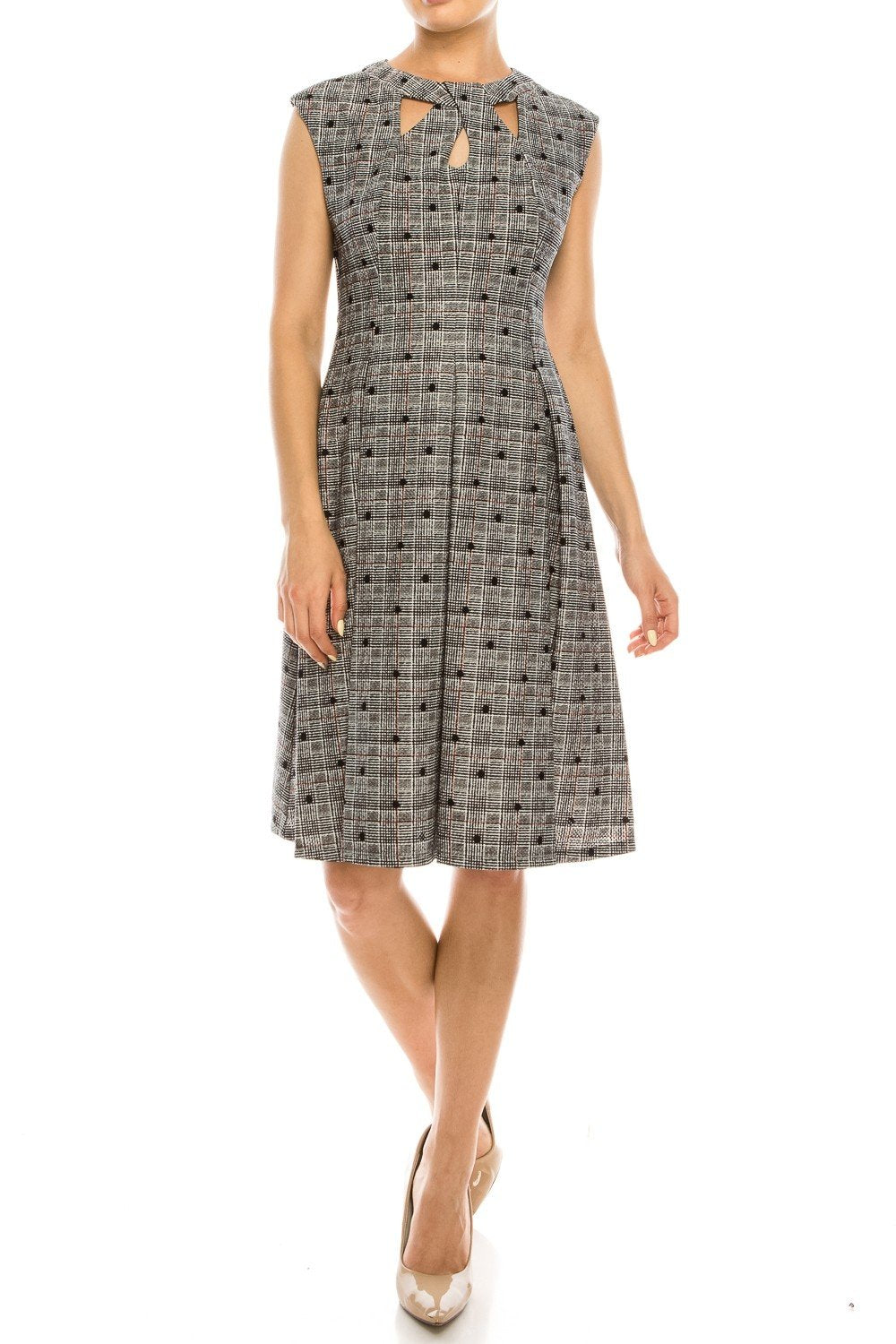 Gabby Skye - 18416M Polka Dot Jewel Cocktail Dress In Gray