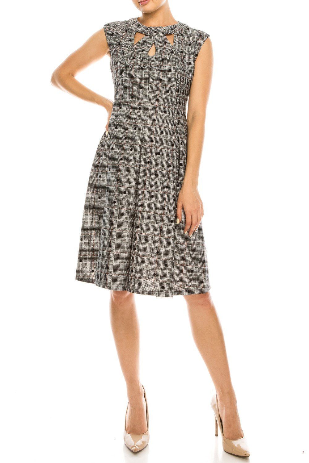 Gabby Skye - 18416M Polka Dot Jewel Cocktail Dress In Gray