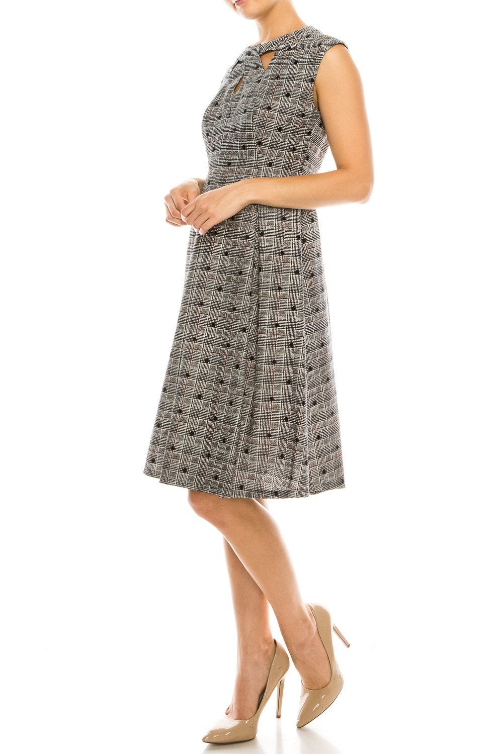 Gabby Skye - 18416M Polka Dot Jewel Cocktail Dress In Gray