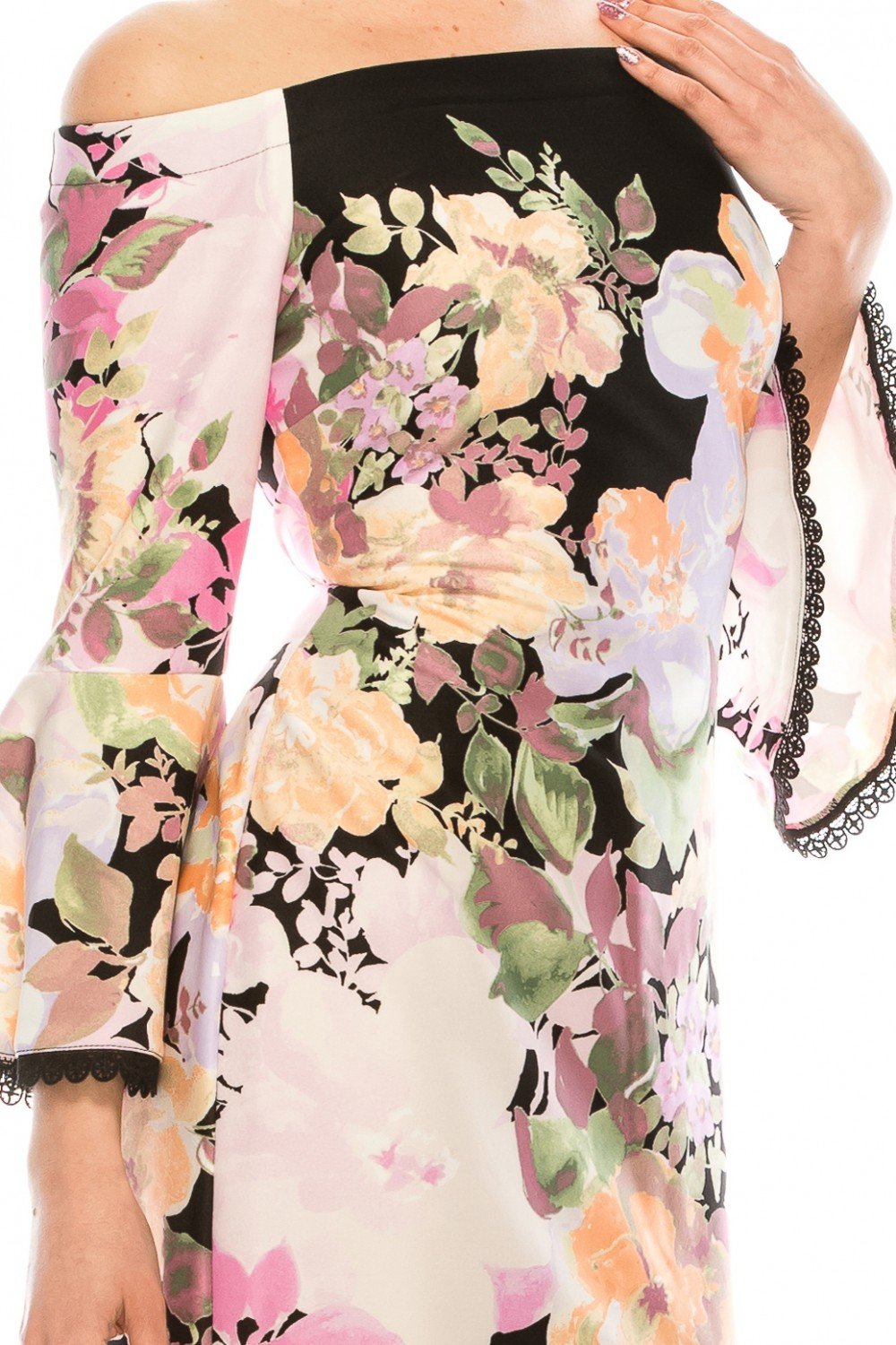 Gabby Skye - 19573M Off-Shoulder Floral Print Dress In Multi-Color